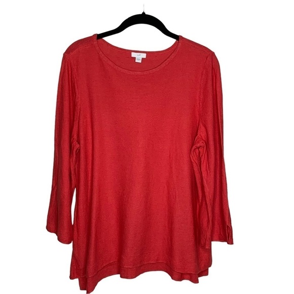 J Jill Women’s Line Blend Knit Sweater Blouse Large Pink Red 3/4 Sleeve - Picture 1 of 4